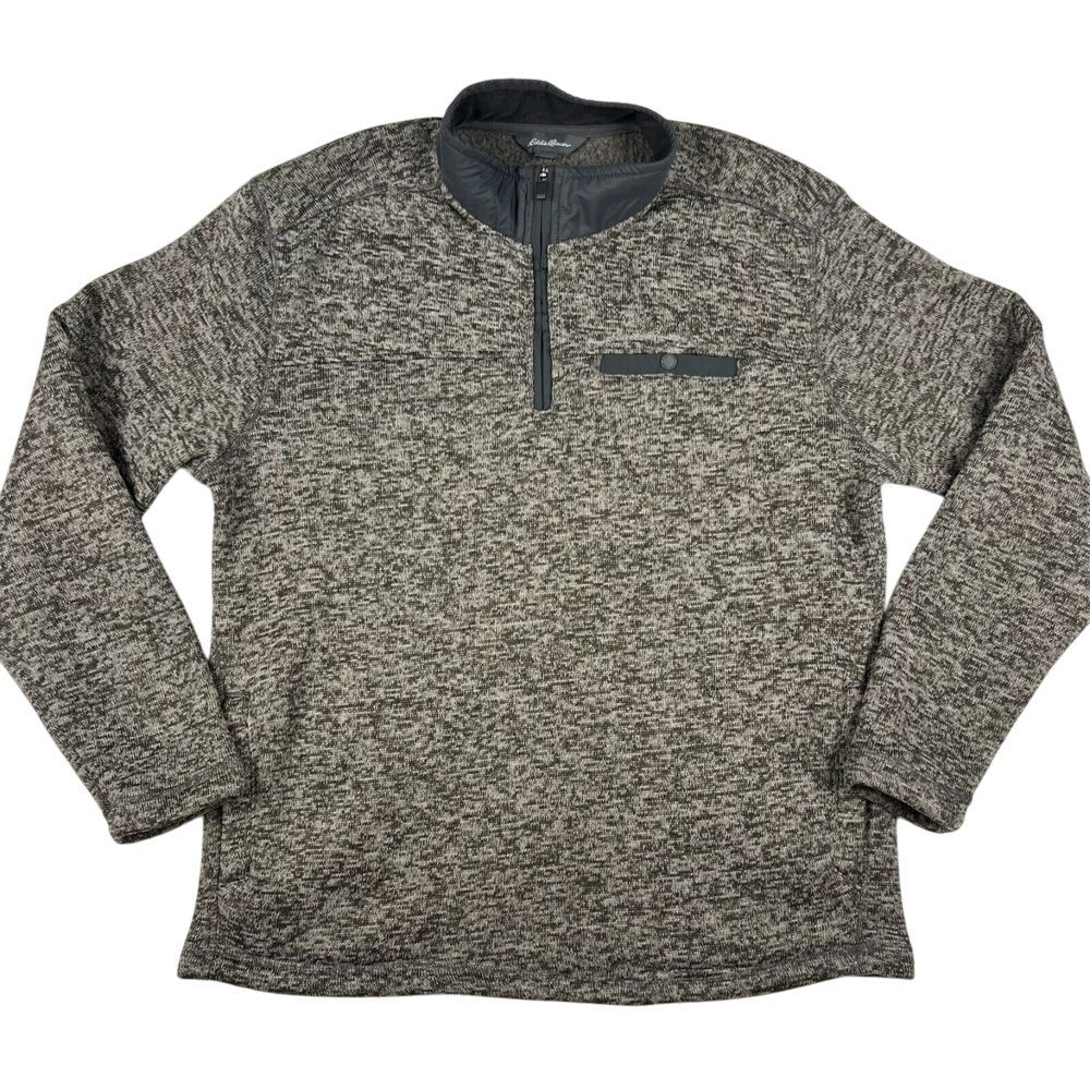 Eddie Bauer Men's Large 1/4 Zip Pullover Fleece Sweater Heather Gray Warm Casual